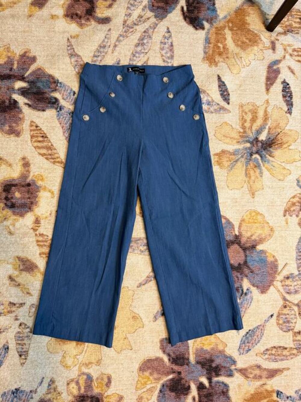Jules & Leopold Blue Wide Leg Cropped Pants S/P Stretch Elastic Waist GUC